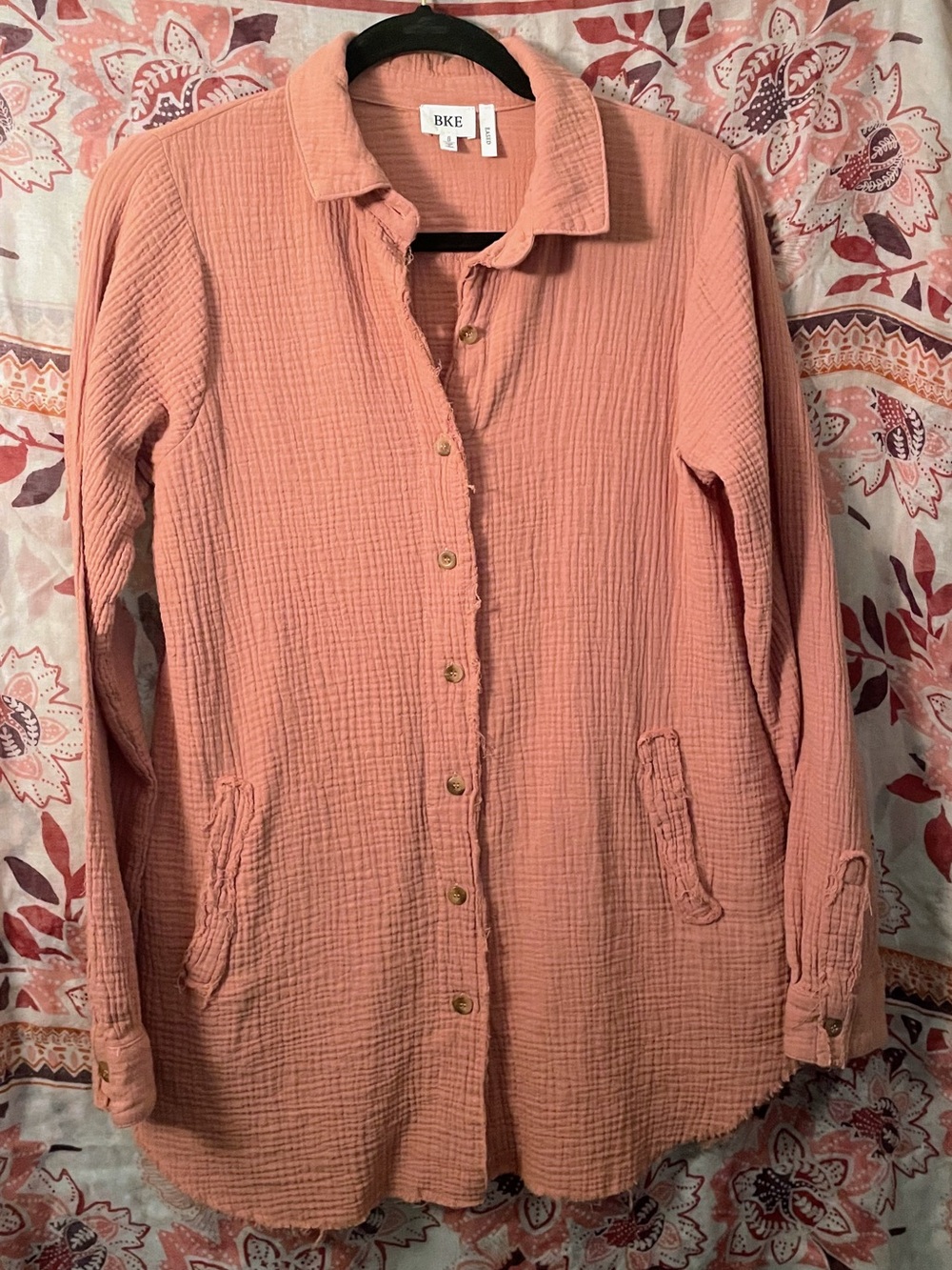 BKE Women's Peach Button-Down Textured Shirt
